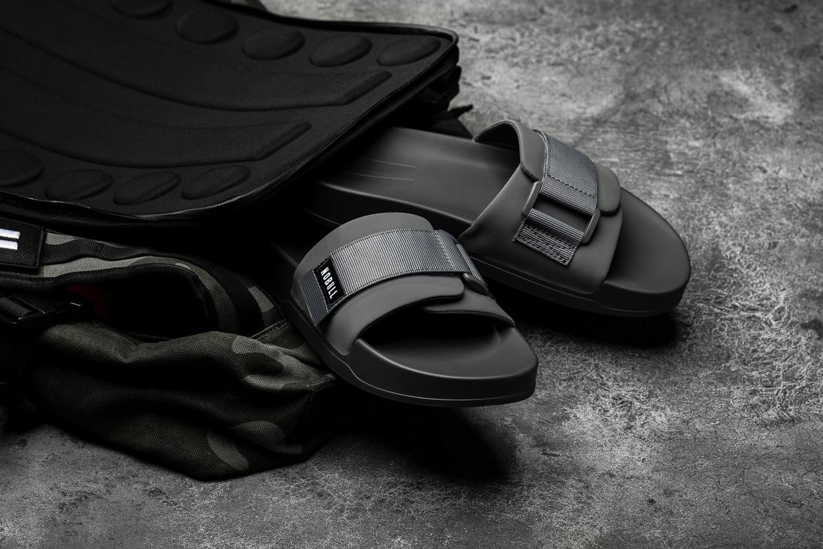 Nobull Adjustable Men's Slides Dark Grey | Australia (EM2390)